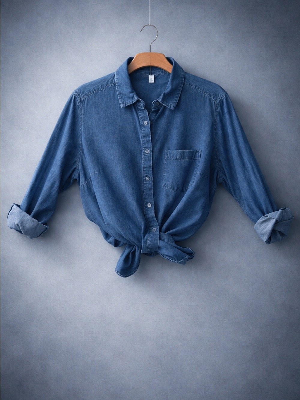Classic Blue Denim Button-Up Shirt- - classic or beachy vibes